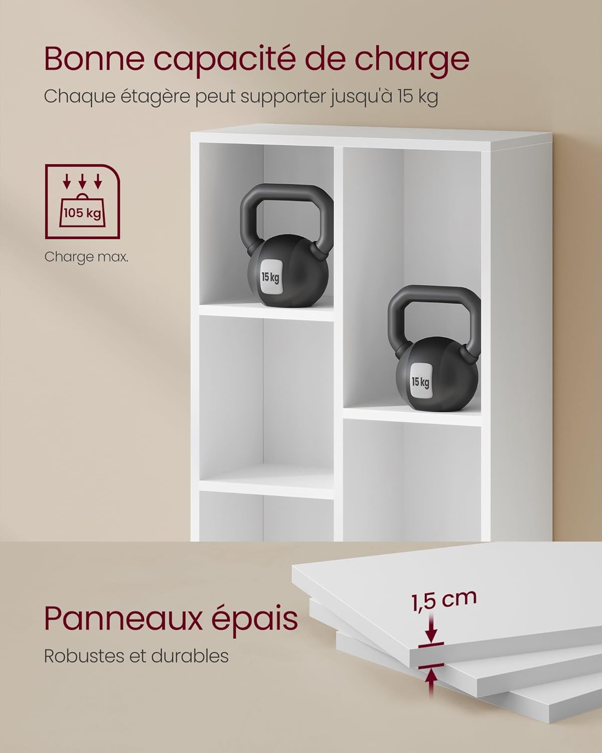 VASAGLE - bibliothèque 7 compartiments - blanc - étagère cubique LBC27WT