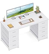 Coleshome Bureau avec 8 Tiroirs en Tissu, 120x48cm Bureau Blanc avec Rangement Table d'ordinateur...