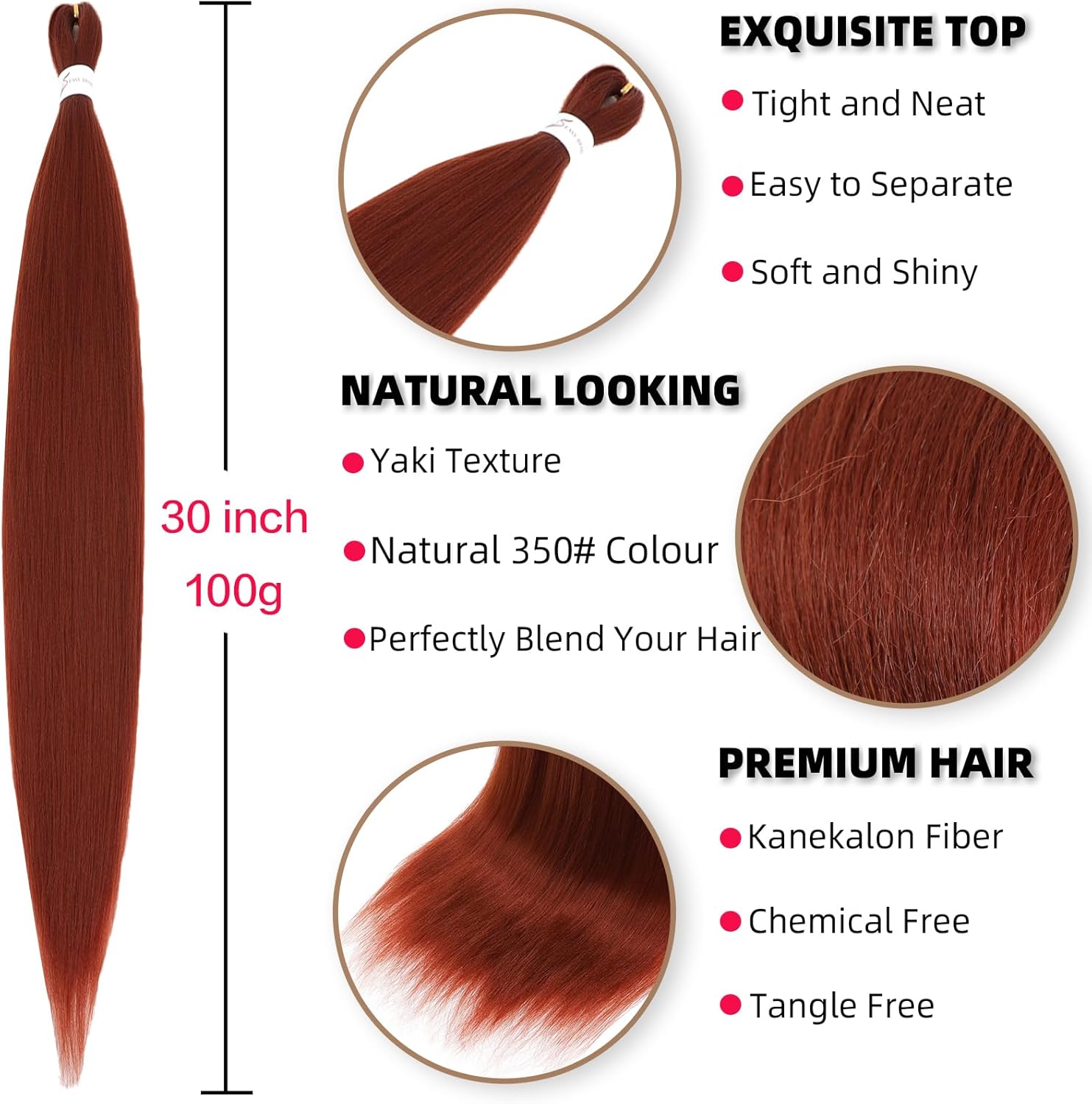 Rajout Cheveux Tressés pré-étiré 30 pouces, couleur 350#, synthétique Kanekalon, 6 paquets – 350#