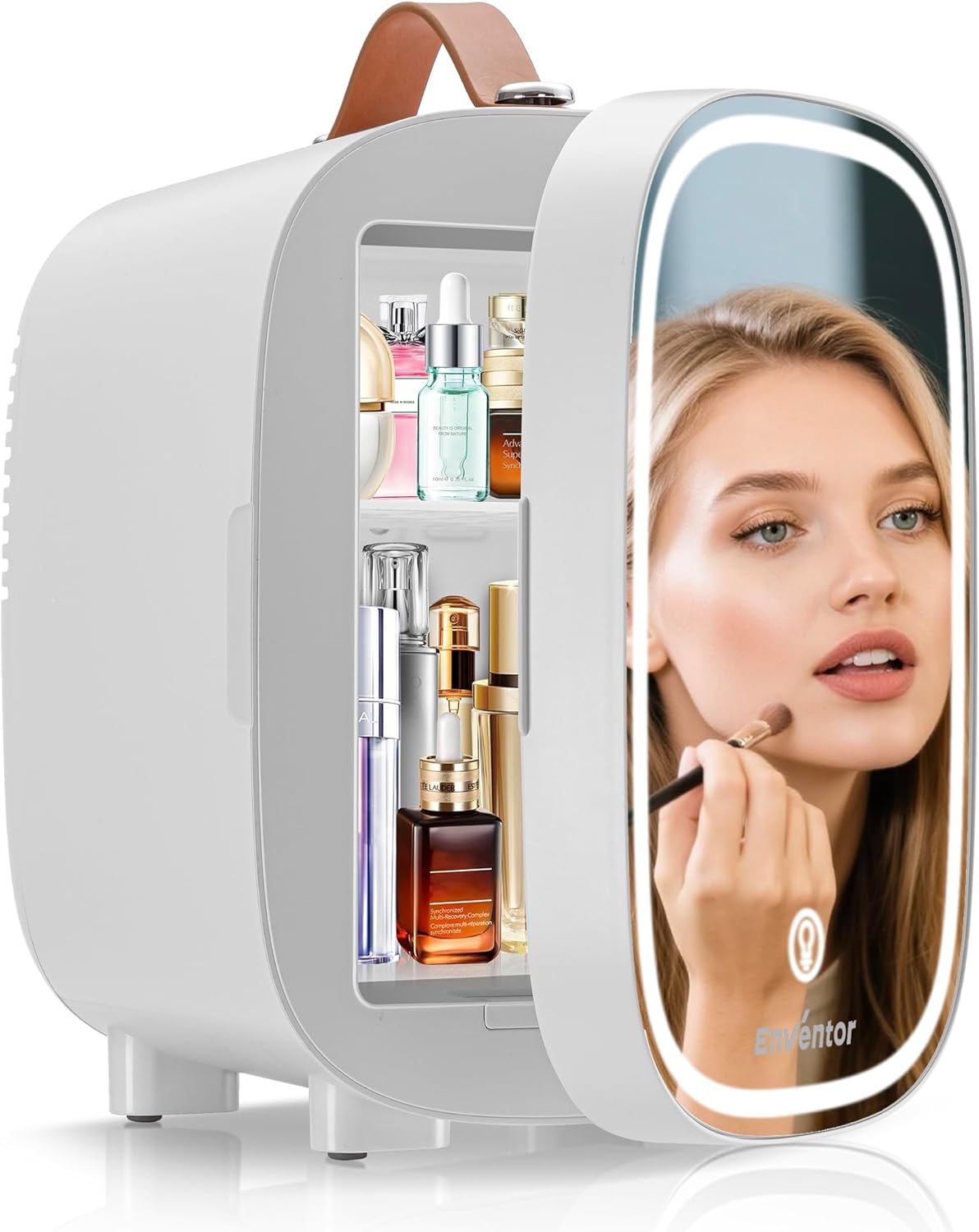 Enventor - Mini Frigo 4L - miroir LED, 6 canettes, CA/12V, blanc