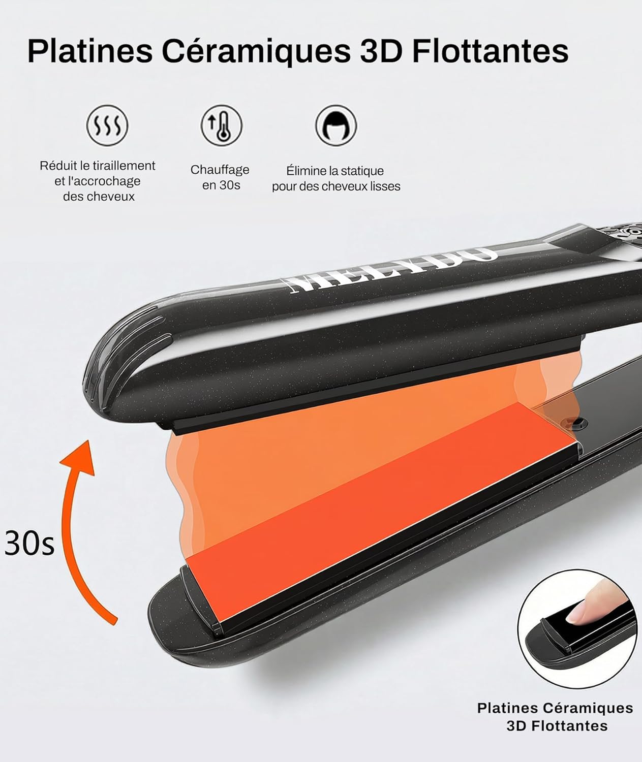 Mini lisseur cheveux courts - portable céramique 210°C, double tension, chauffage rapide