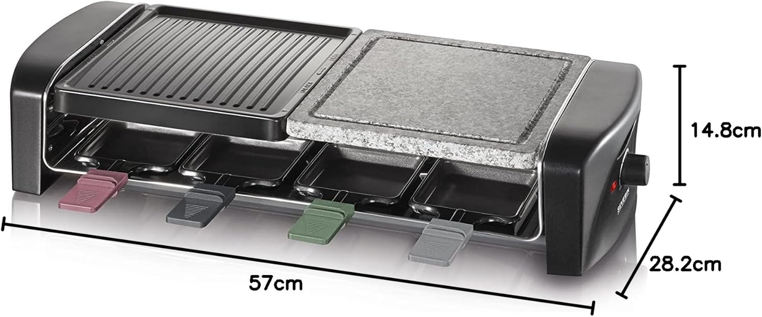 SEVERIN - Raclette 8 pers, pierre naturelle, fonte, 1400W, noir, RG9645