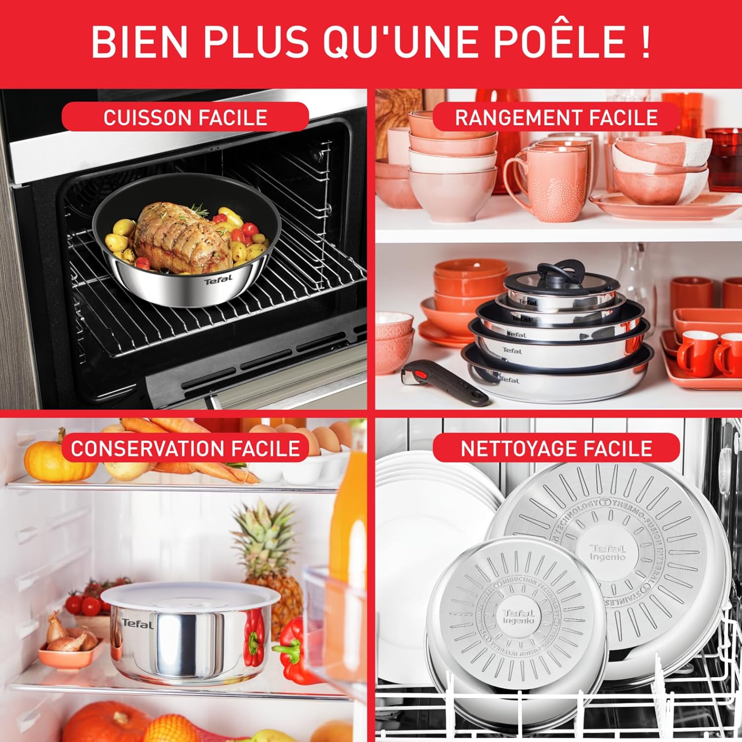 Tefal - Ingenio Emotion - batterie cuisine 20 pcs, induction, inox, L897SJ04