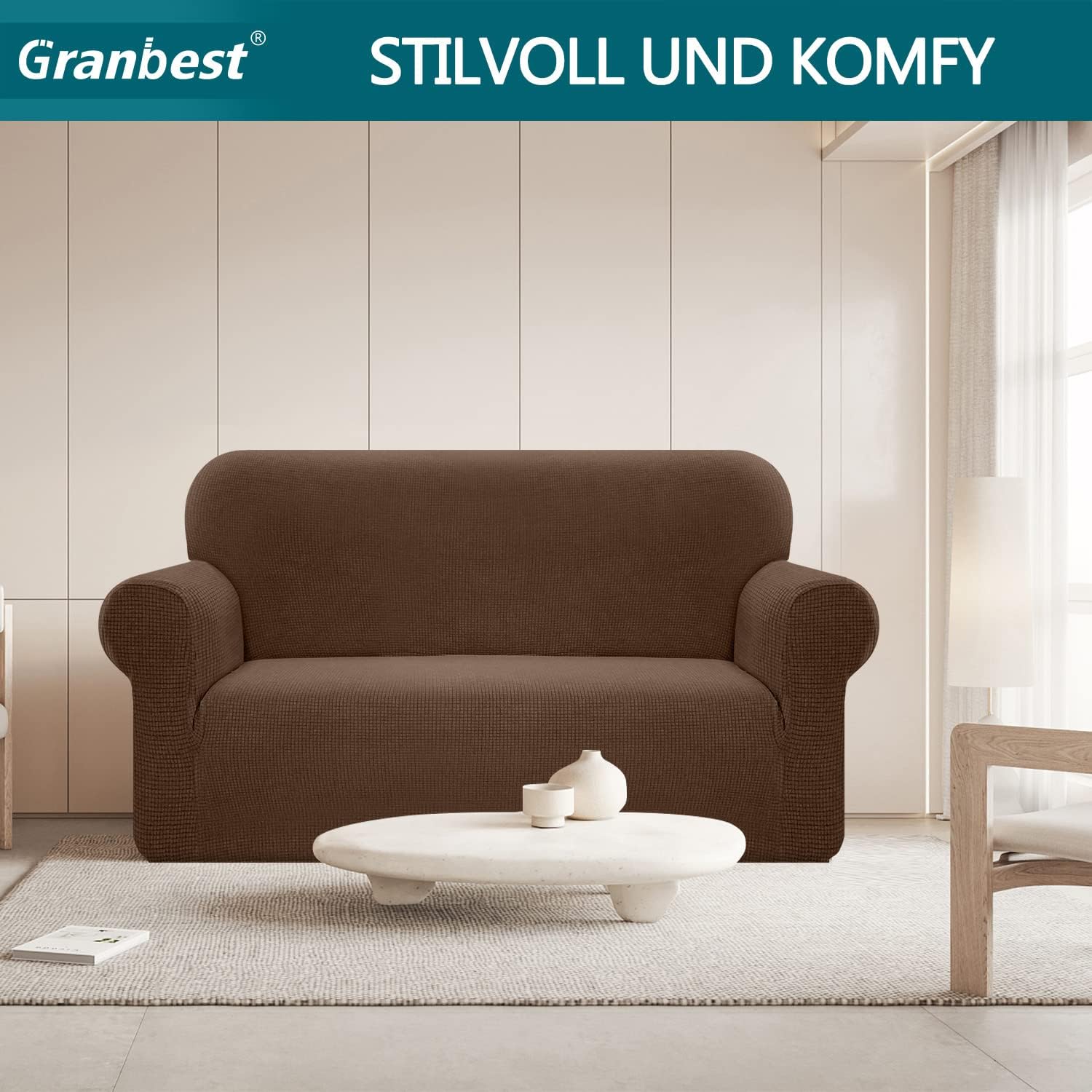Granbest - housse canapé stretch imperméable 2 places - spandex, mousse antidérapante, coloris café