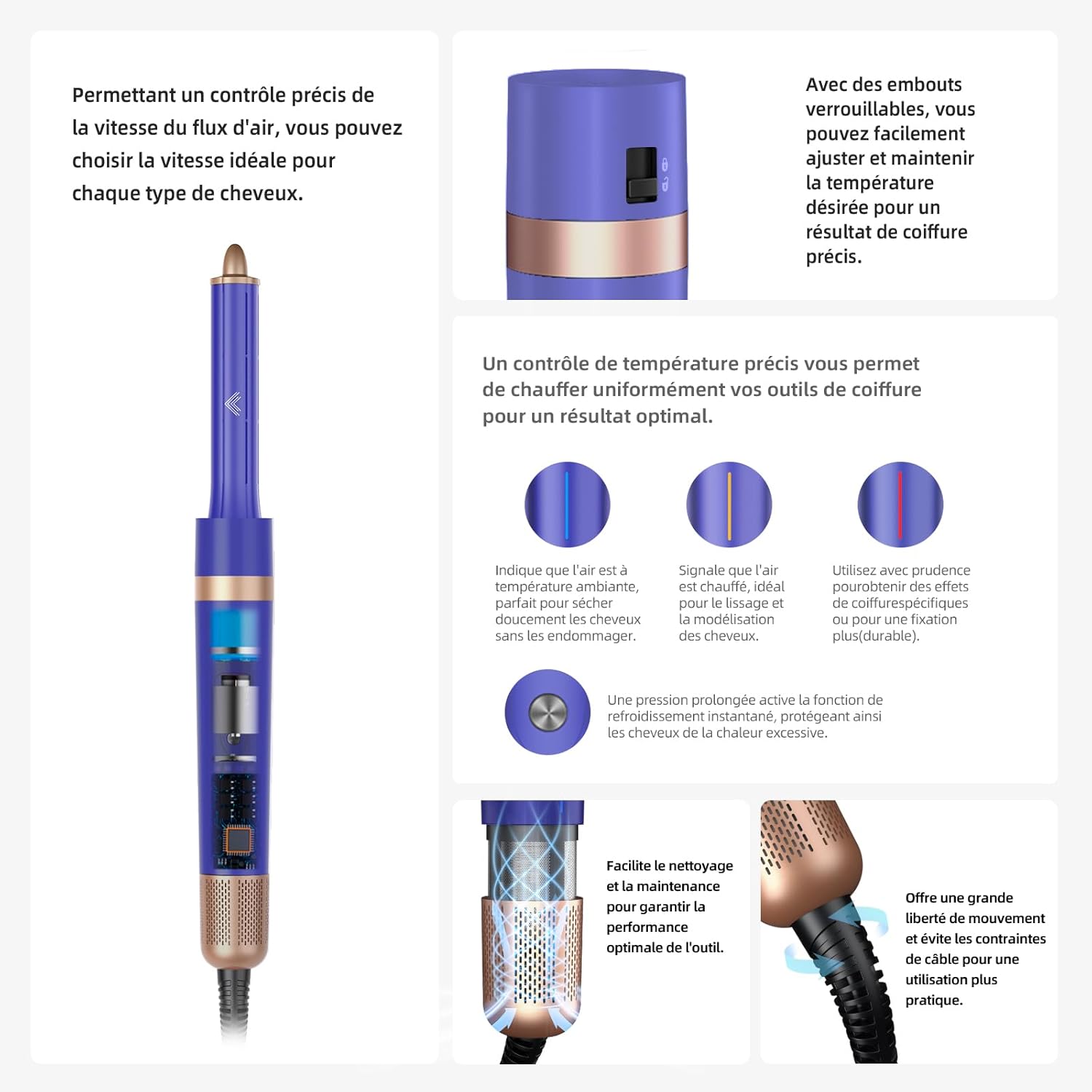 Brosse soufflante 6 en 1 - sèche, boucle, lisse, volume, ionique