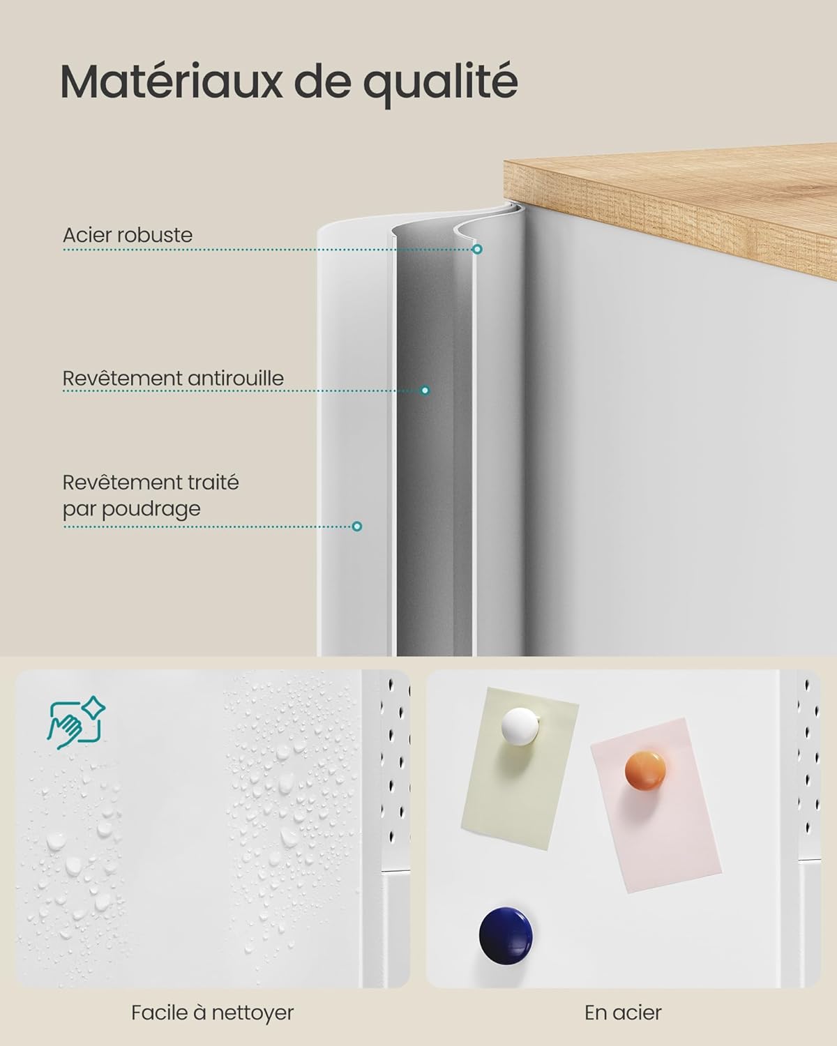 SONGMICS - Buffet métal 4 portes, cadre acier, 141x40x76cm, LSC205WC01