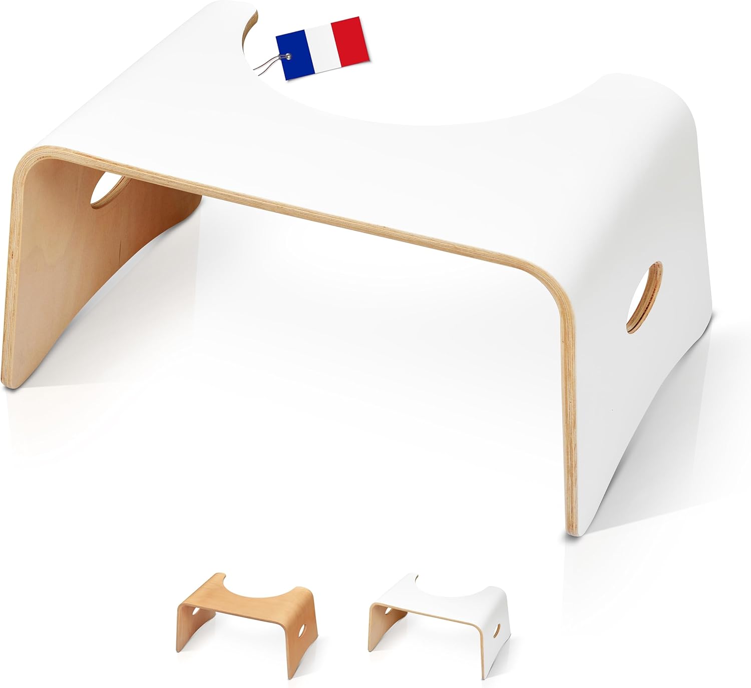 Well Care - Tabouret WC Bois Verni Blanc - Fabriqué France - Position Physiologique Adulte