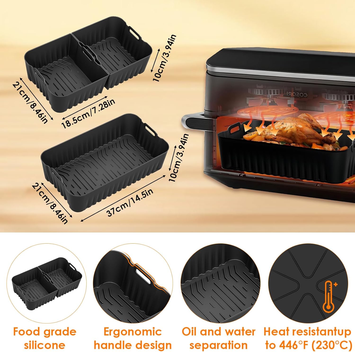 Accessoires Air Fryer - silicone réutilisable, 1x10L + 2x5L, compatible Cosori 10L