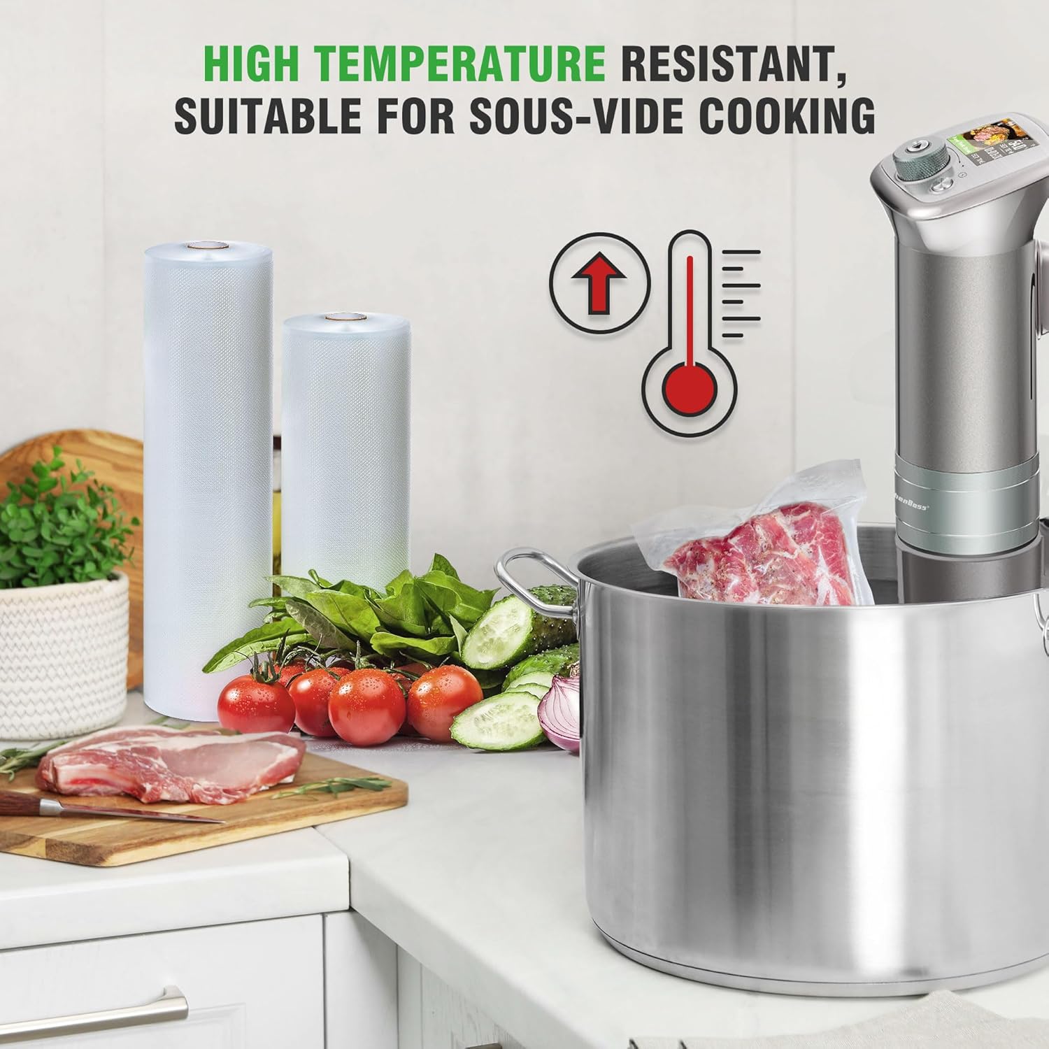 KitchenBoss - rouleaux sous vide alimentaire - 28x600cm, 20x600cm - lot de 6, compatible cuisson sous vide