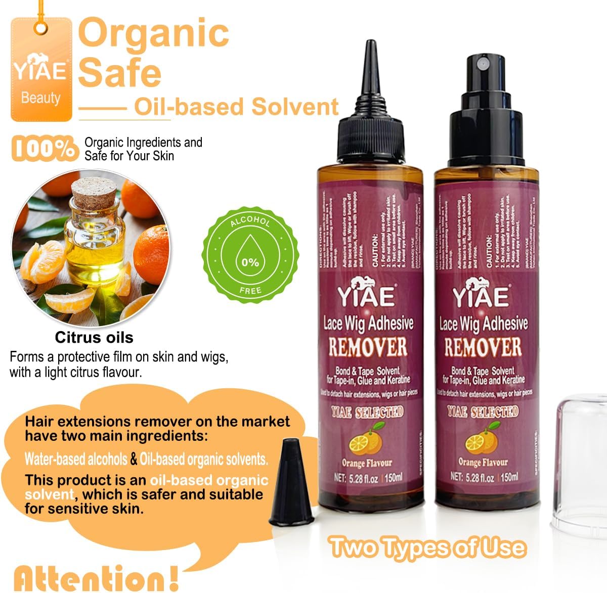 YIAE - dissolvant extensions cheveux 150ml - doux, rapide, efficace