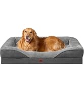 Série de lits orthopédiques pour chiens présentant un canapé-lit gris en peluche avec des traversins surélevés. Le Golden Retriever a démontré qu'il était allongé confortablement dans son lit.