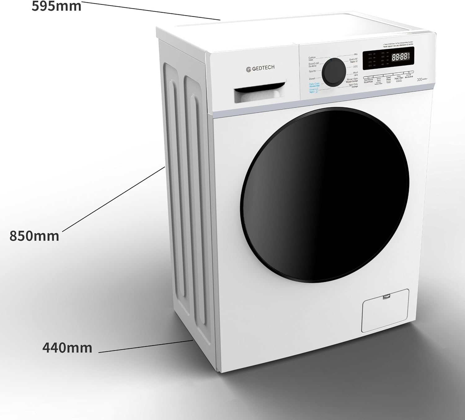 GEDTECH - lave-linge frontal 7kg 1200tr/min 16 programmes GLL71200WH