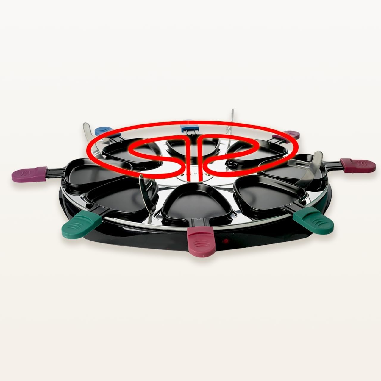 Poêle à raclette 8 parts - revêtement antiadhésif, poignées isolées, 8 spatules