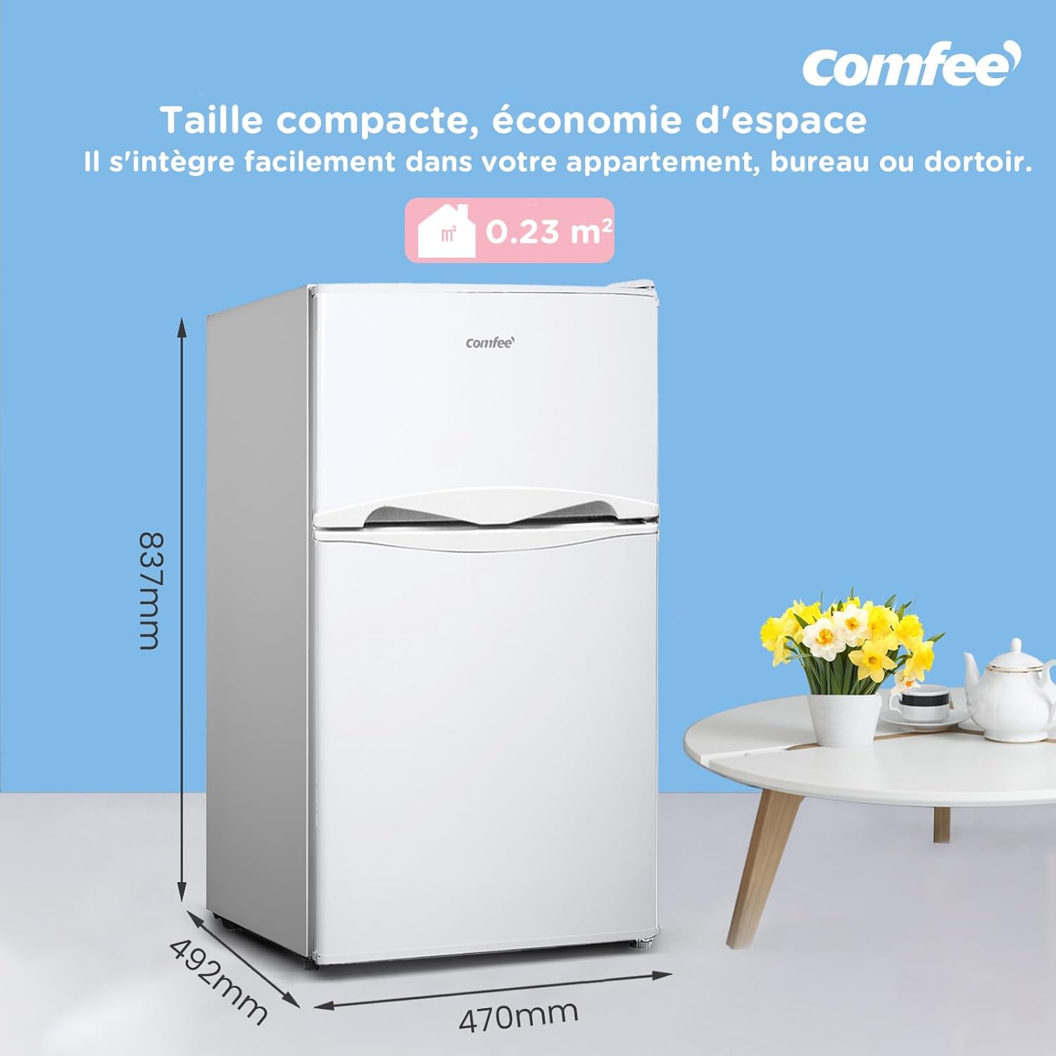 COMFEE' - réfrigérateur congélateur 87L - éclairage, étagères amovibles, portes réversibles, thermostat réglable - RCT87