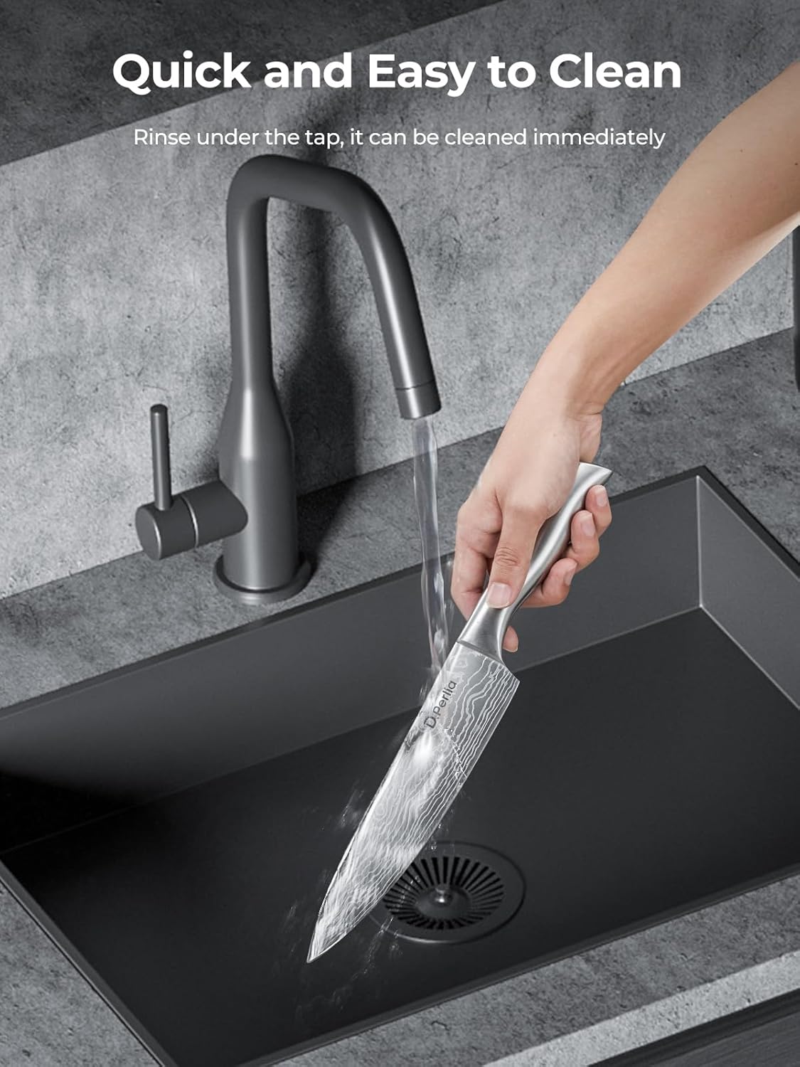 D.Perlla - Set cuisine 15 pièces - acier inox - bloc auto-affûtant