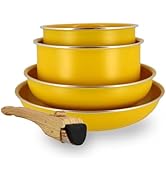 MENASTYL - Batterie de cuisine 5 pièces Safran - Aluminium recyclé - 2 poêles 22cm et 26cm + 2 ca...