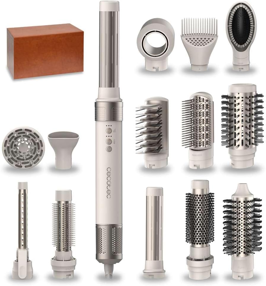 Cecotec - AirGlam 14in1 - Brosse soufflante 1400W, 3 temp., 14 têtes