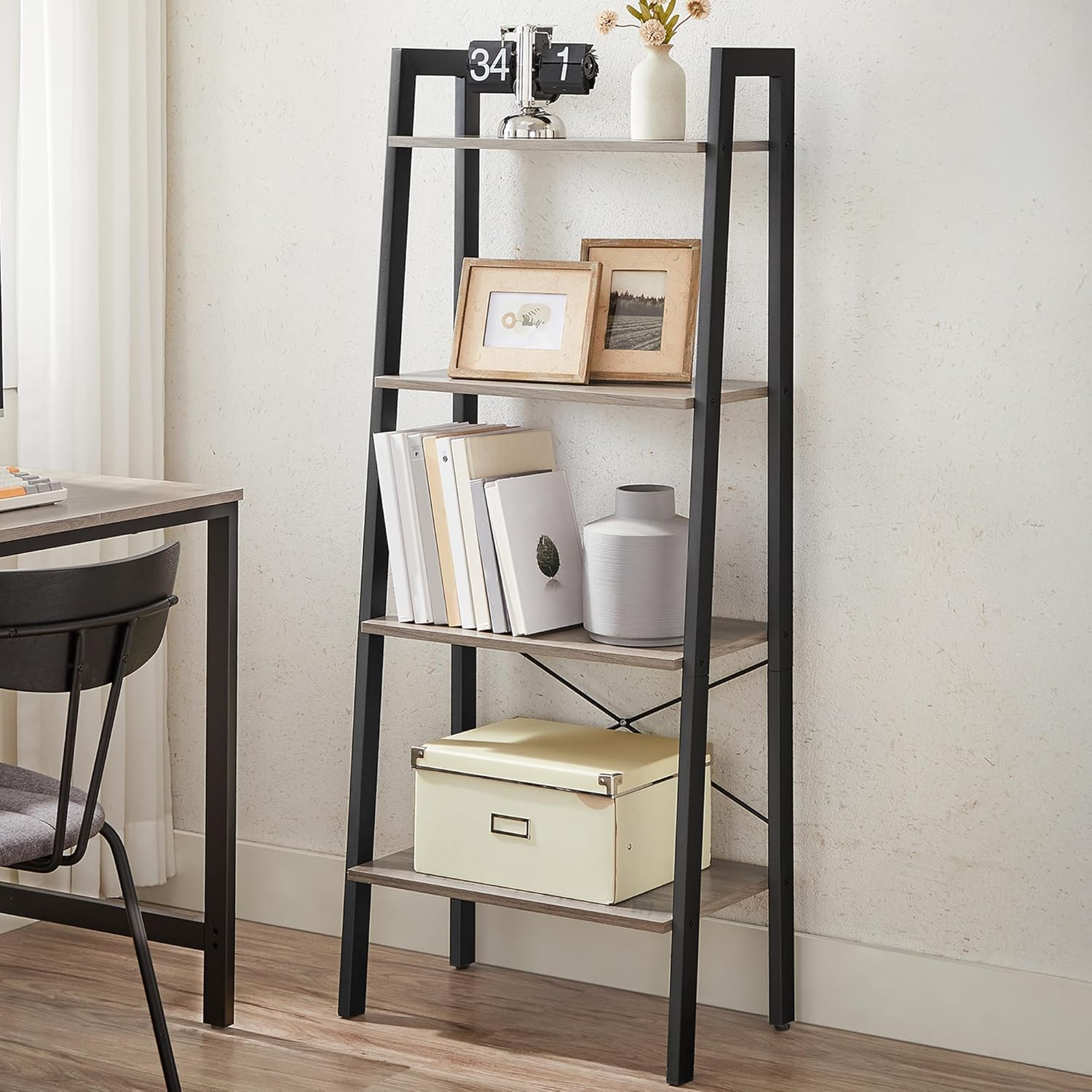 VASAGLE - étagère échelle bois/acier, 34x56x137,5 cm, gris/noir