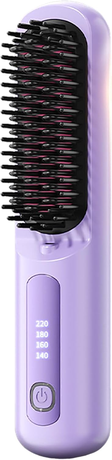 Brosse chauffante cheveux courts - 3 niveaux chauffe, écran LED, USB, compacte, violet