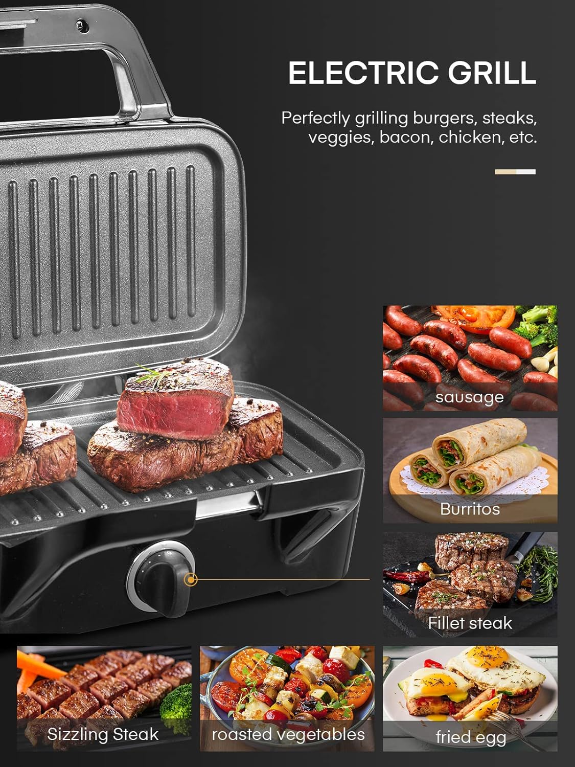 FOHERE - Gaufrier 3 en 1 - 1200W - 5 vitesses, plaques amovibles, surface antiadhésive