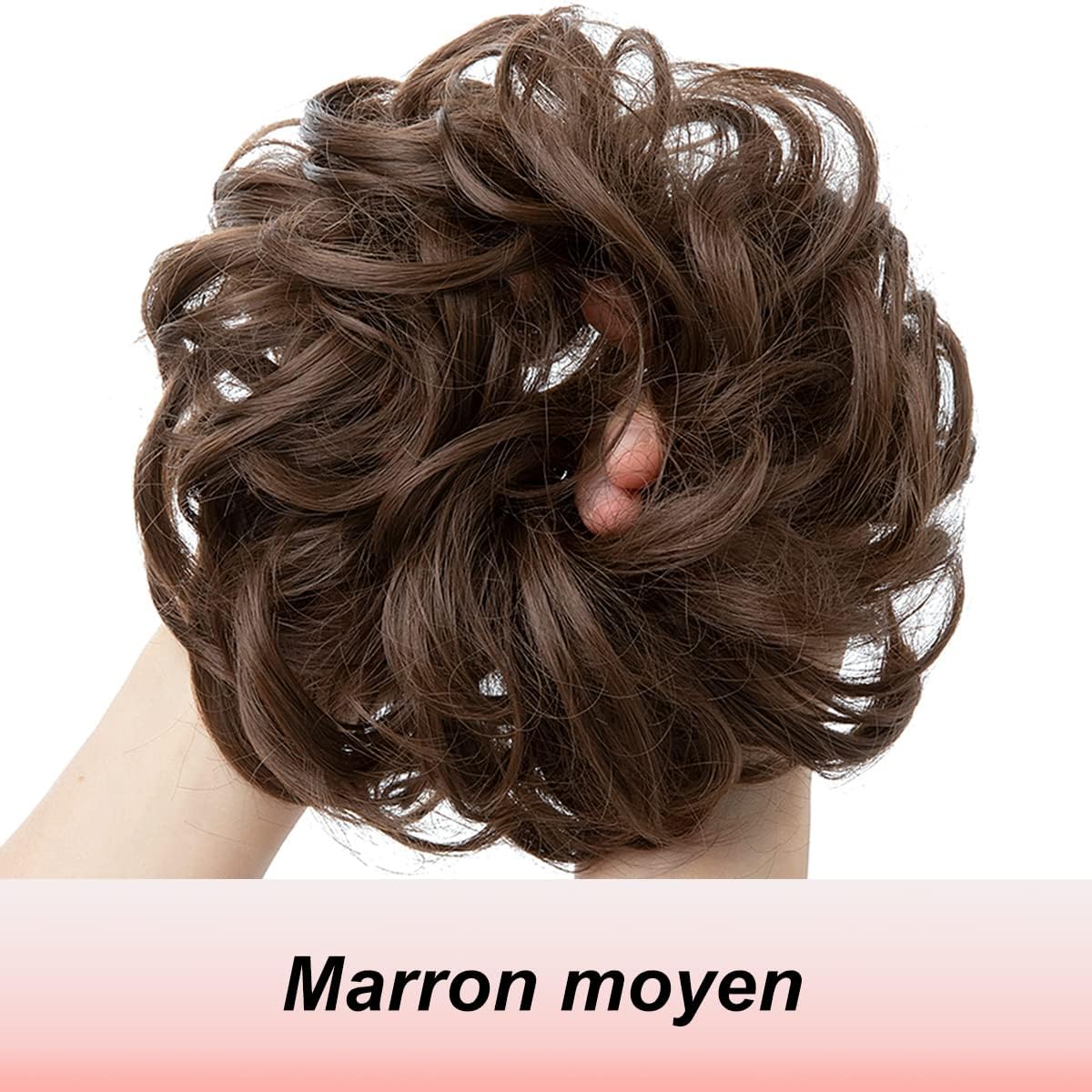 JJstar - Chignon postiche bouclé élastique - marron moyen - effet naturel