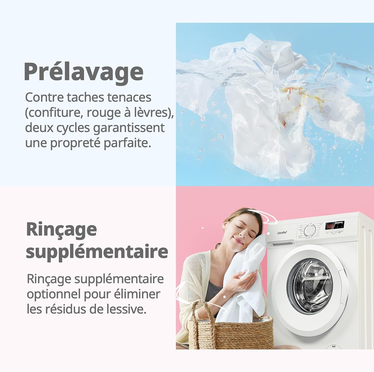 Comfee - lave-linge frontal 9kg, classe A, 1400trs, 15 programmes, CFE12EW90/W