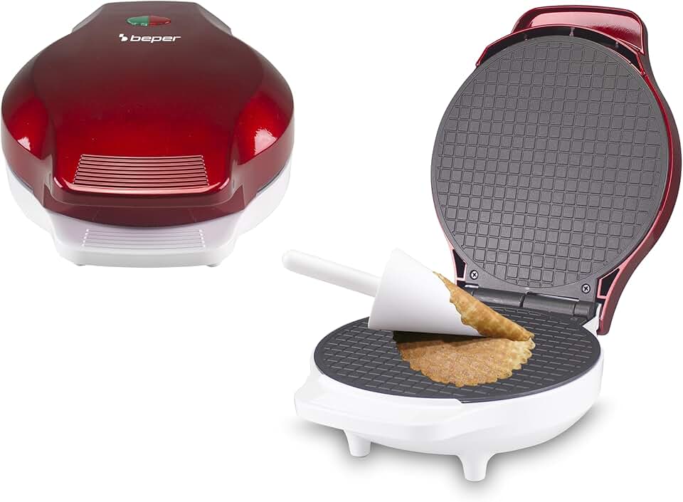 BEPER - gaufrier électrique série P101CUD002 - 18 cm - 1000 W, poignée isolante, accessoires cônes inclus - P101CUD002