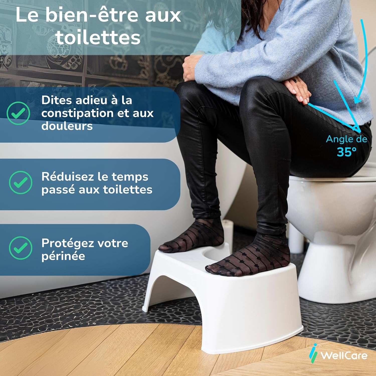 Well Care - Tabouret Physiologique Adulte - plastique recyclé, position squat, fabrication France