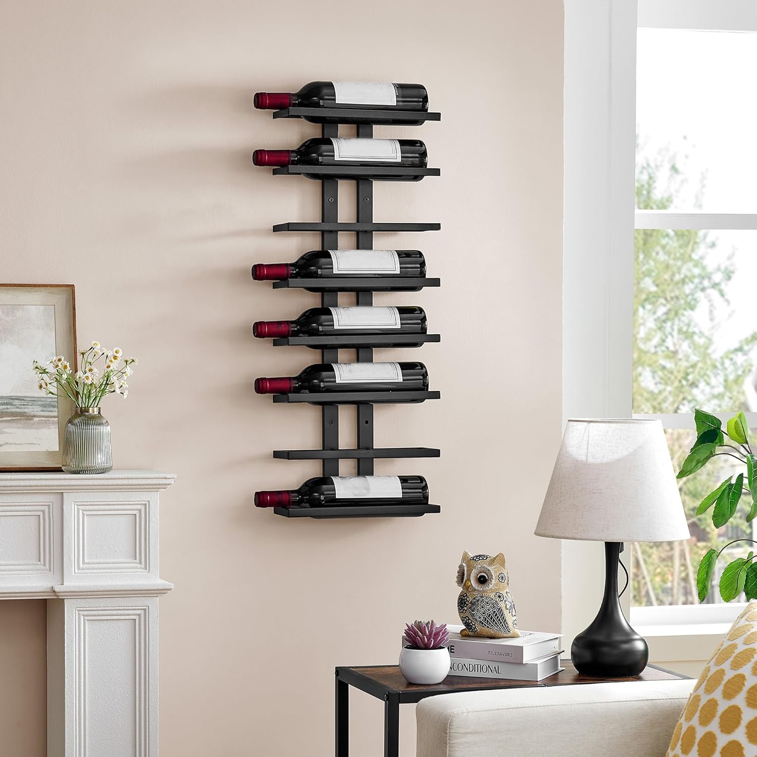 FAVOOSTY - Porte-bouteilles mural 8 niveaux métal, noire, rangement compact