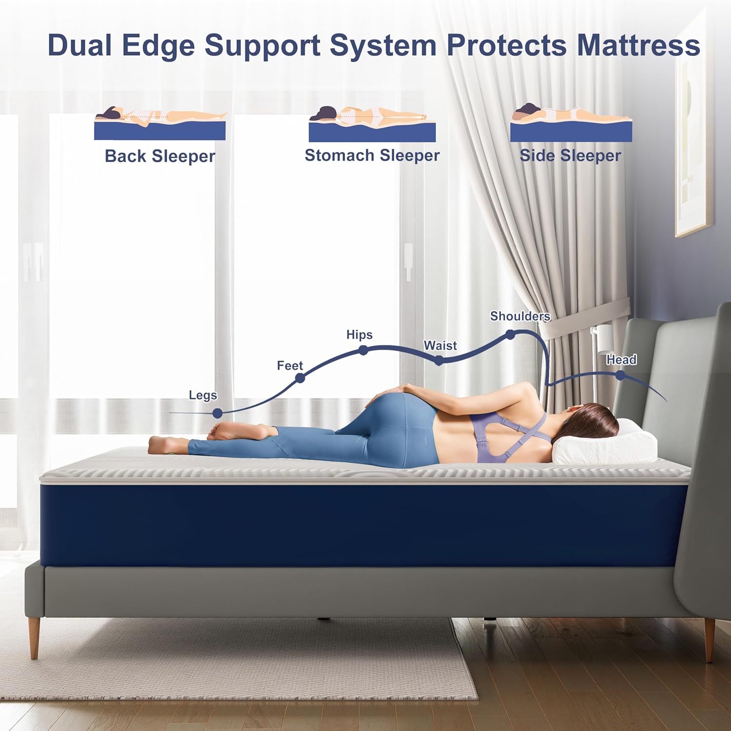 Matelas double - mousse à mémoire gel - 135x190x20cm - housse amovible, soutien dorsal