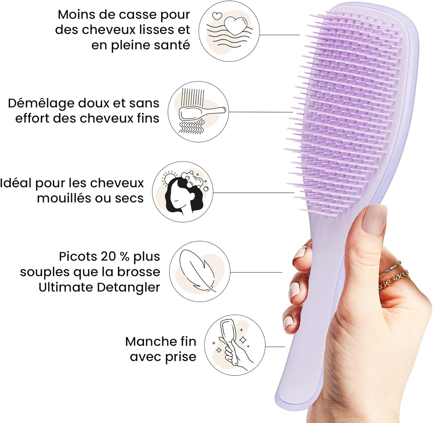 Tangle Teezer - Ultimate Detangler - picots souples, réduit casse, cheveux fins et colorés