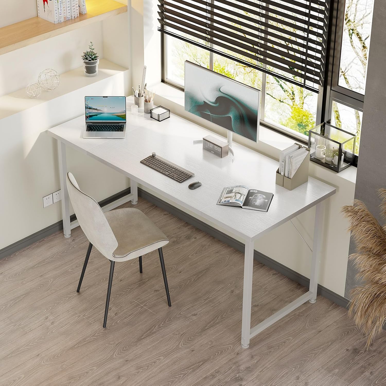 ODK - Bureau d'ordinateur, 140x50cm, blanc, table d'étude polyvalente