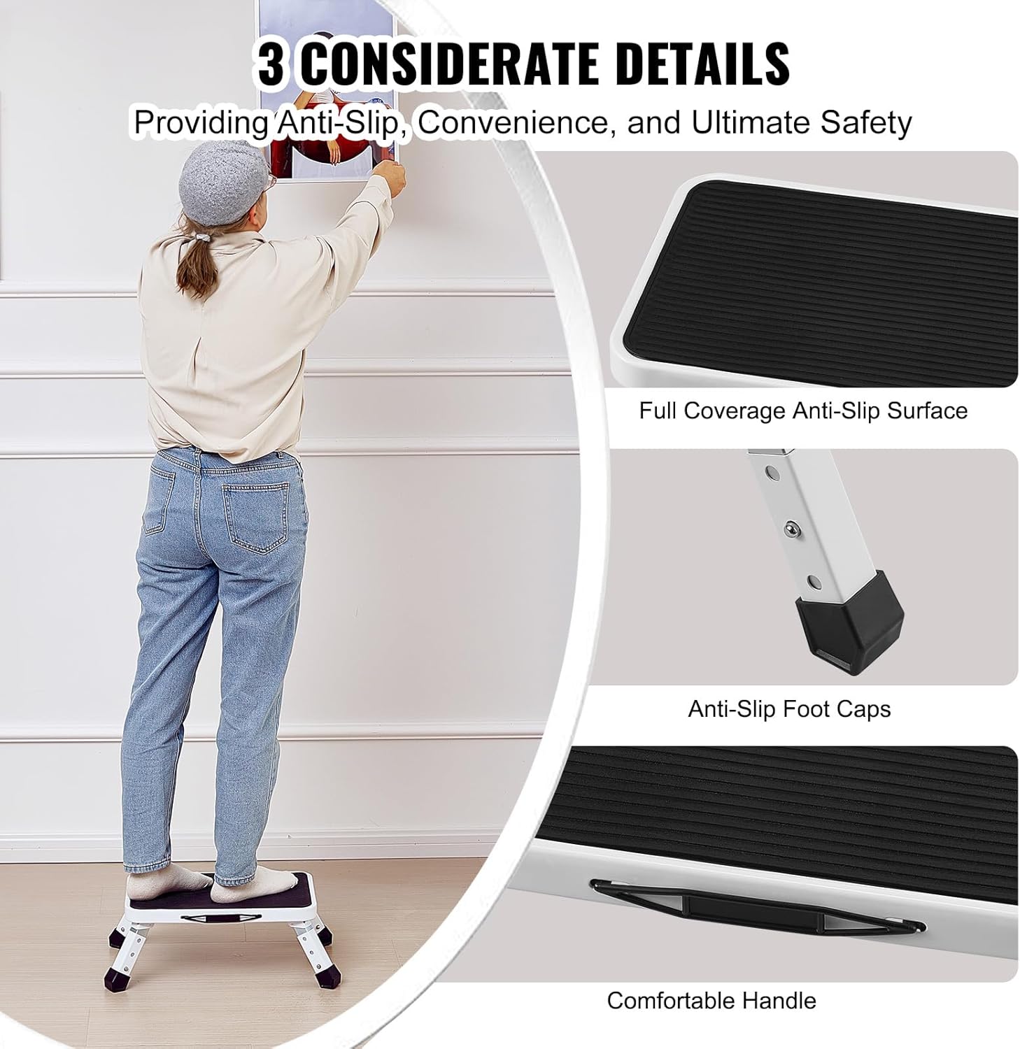 VEVOR - Marche pied pliable - 1 marche, 3 hauteurs - acier, 150 kg, antidérapant