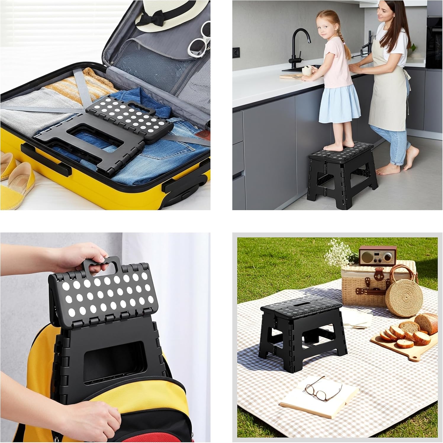 Utopia Home - tabouret pliant 23 cm - pack de 2, support 136 kg, poignée transport