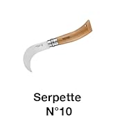 avec manche en bois et lame métallique tranchante. Produit étiqueté « Serpette N°10 »