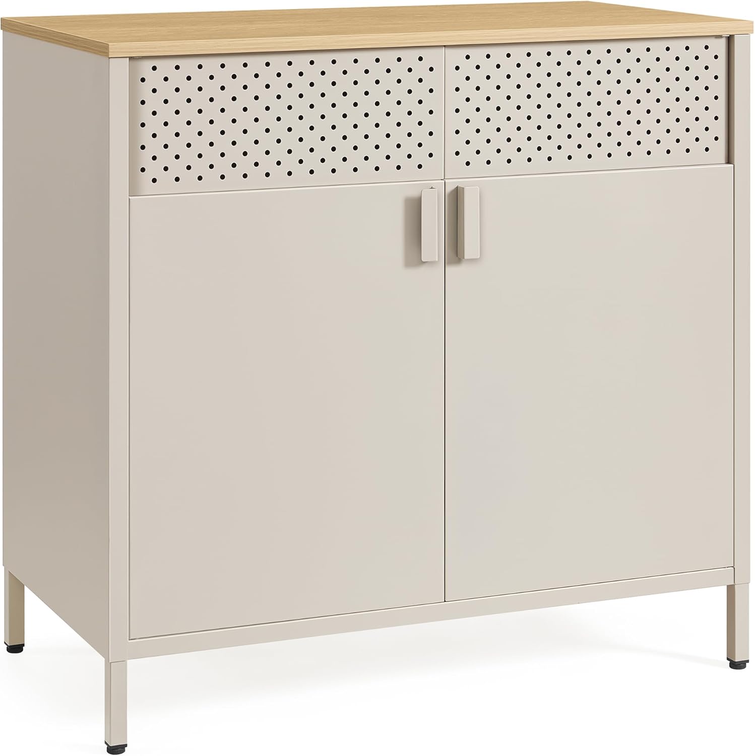 SONGMICS - Meuble de rangement double porte métal, 40x80x76 cm, beige, fermeture magnétique LSC102L01