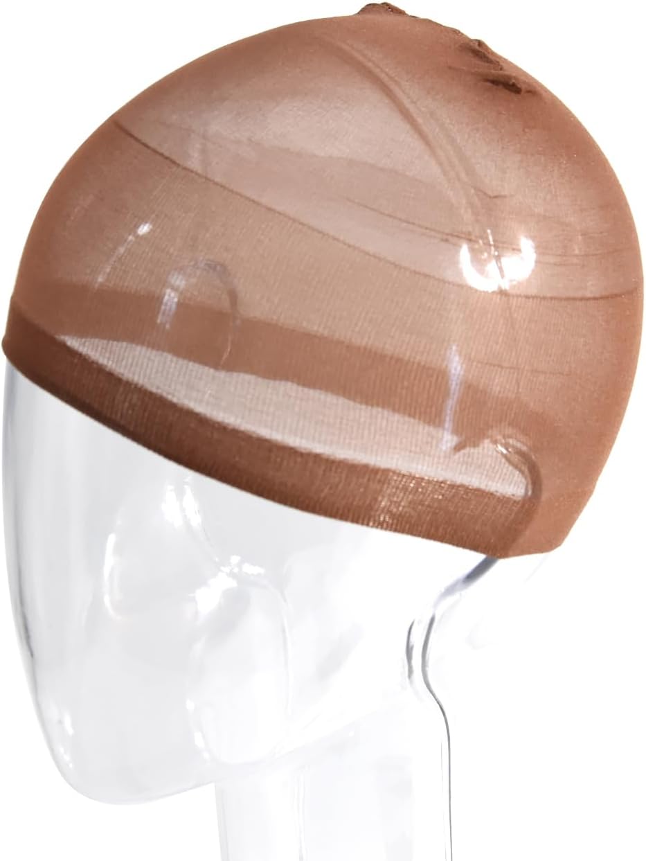 Bonnet de perruque nylon unisexe - lot de 12 - respirant, marron foncé