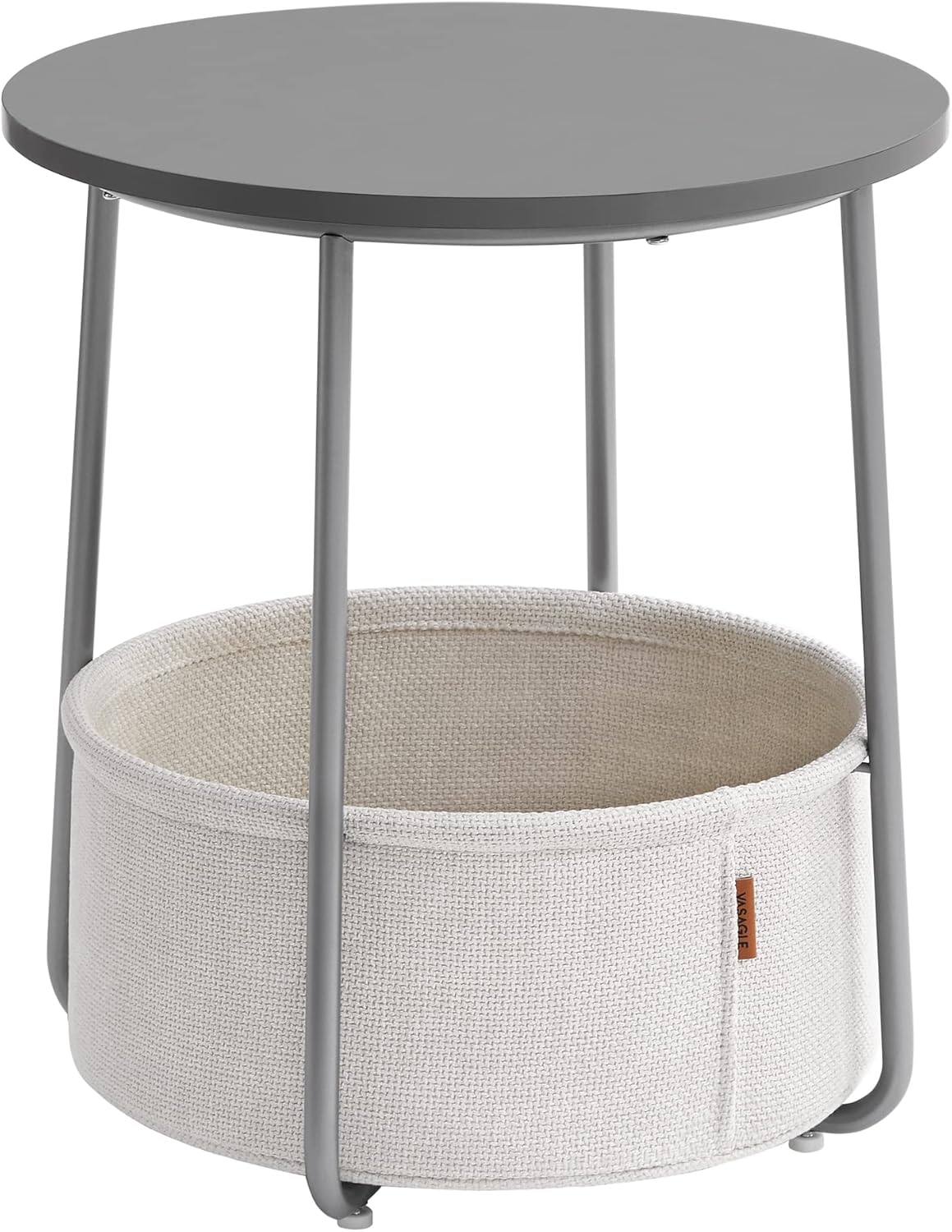 VASAGLE - Table basse ronde, avec panier tissu, gris/blanc, LET223G49