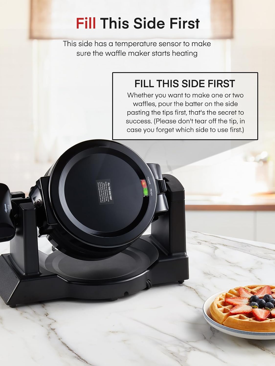 Waffle Maker - 1400W, flip 180°, 8 disques, plaques antiadhésives