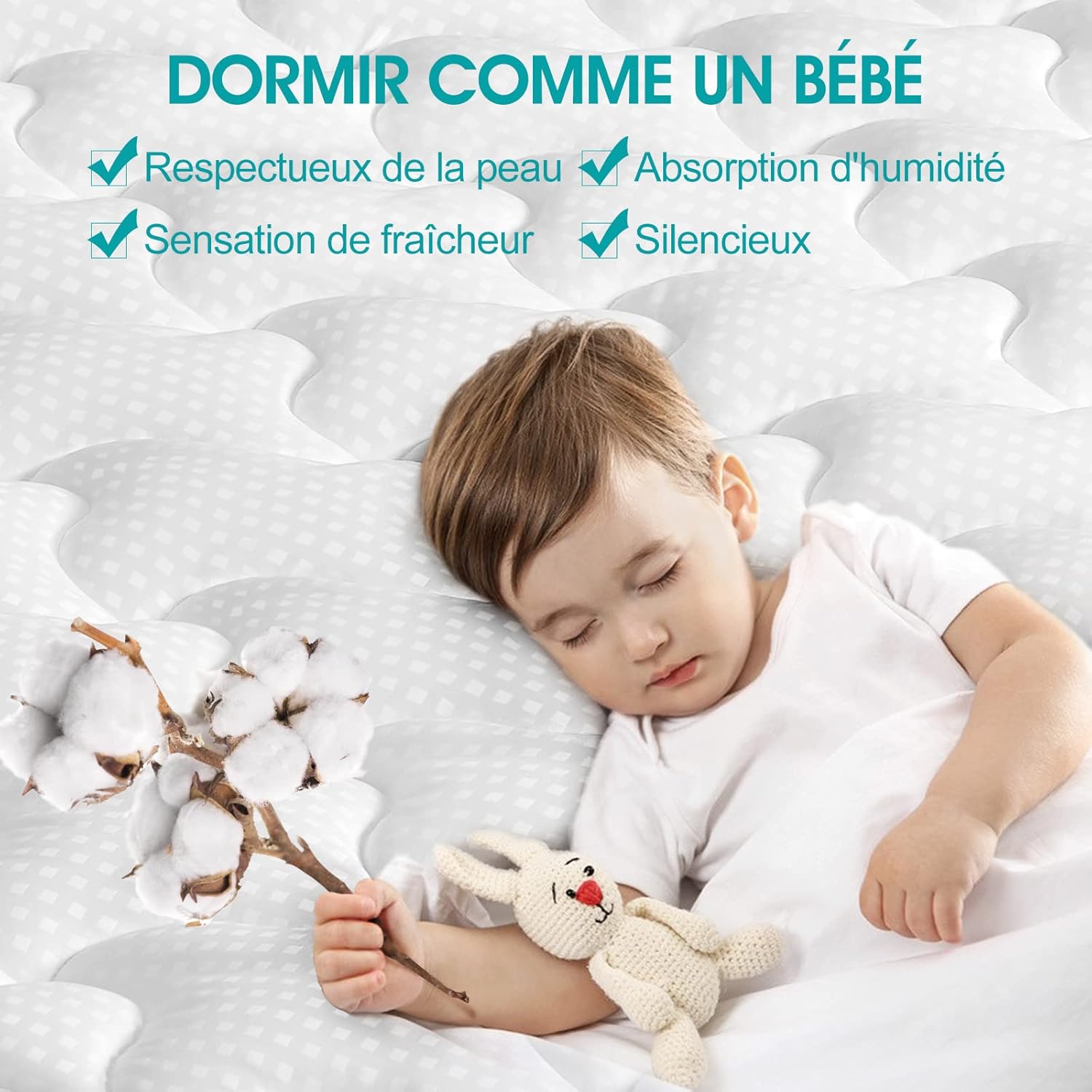 Surmatelas - microfibre matelassé 140x190cm - bonnet 38cm étendu - 2 personnes