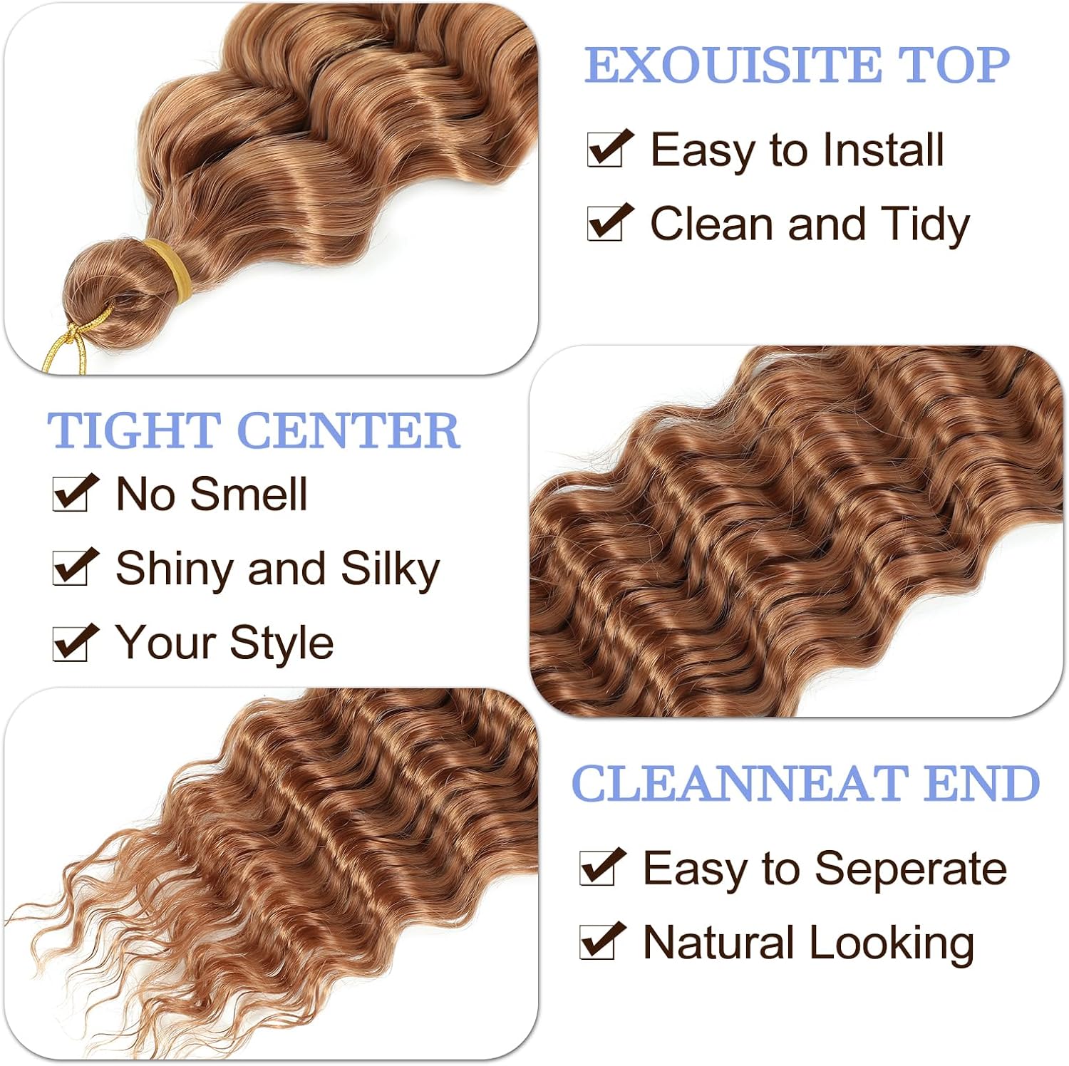Extensions cheveux - tissage deep wave 18'' - pack 6, synthétiques bouclés
