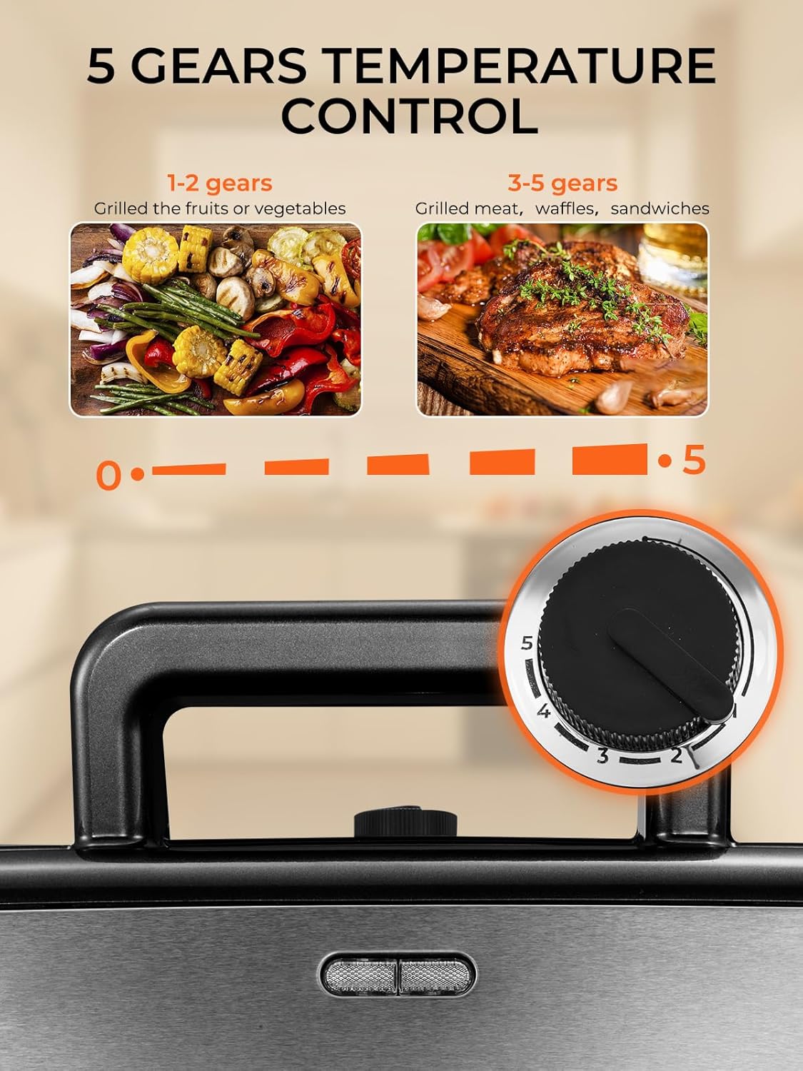 Croque Monsieur 3 en 1 – appareil multifonction 1200W, plaques amovibles, contrôle température 5 niveaux, rangement vert