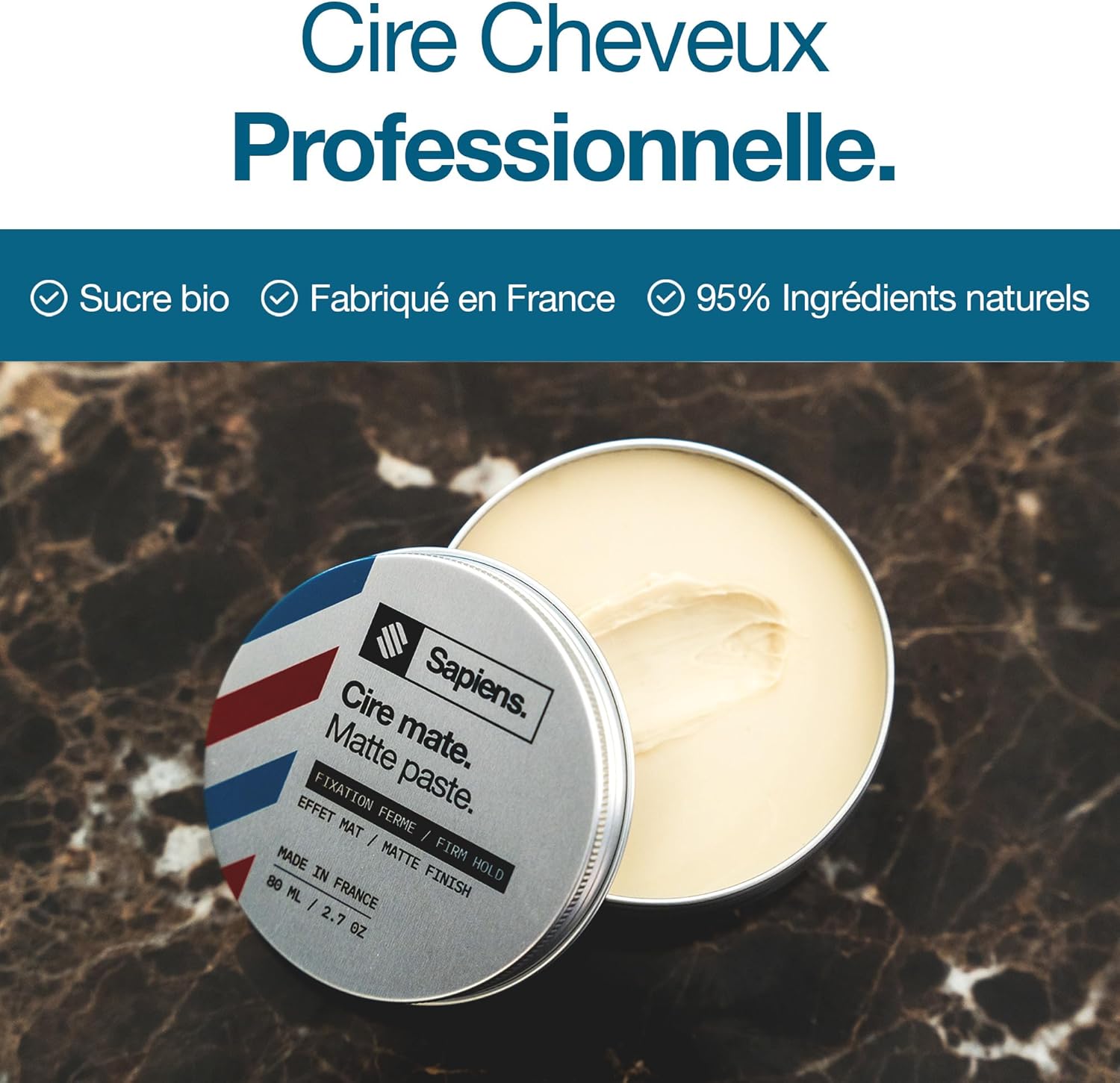 Sapiens - cire cheveux homme 80ml - effet mat, tenue longue, parfum mentholé