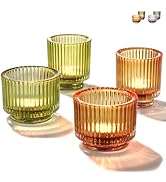 Praknu Photophore Bougeoir Verre Coloré - 4 Porte Bougie Decorative à Chauffe-Plat - Décoration d...