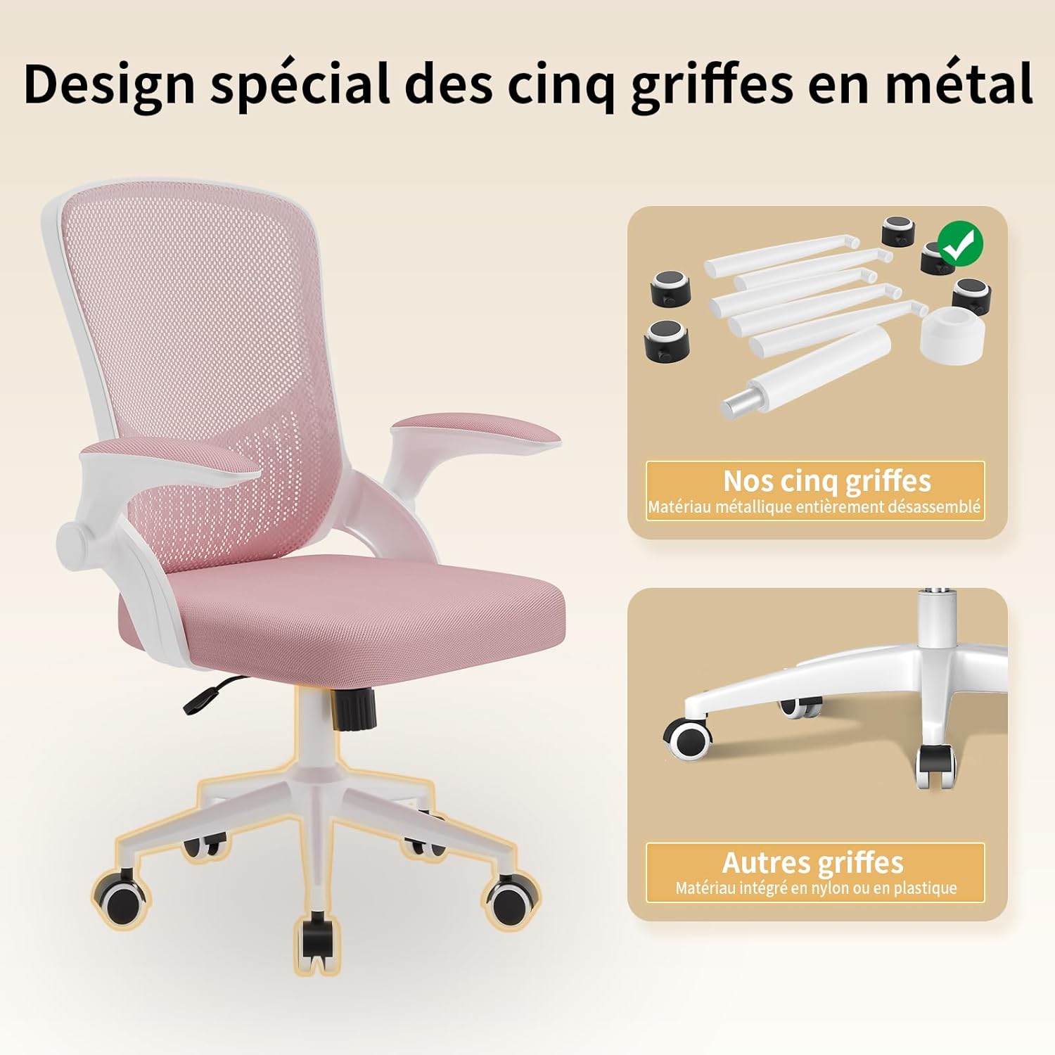 naspaluro - chaise de bureau ergonomique - accoudoirs réversibles, soutien lombaire, hauteur réglable, maille respirante