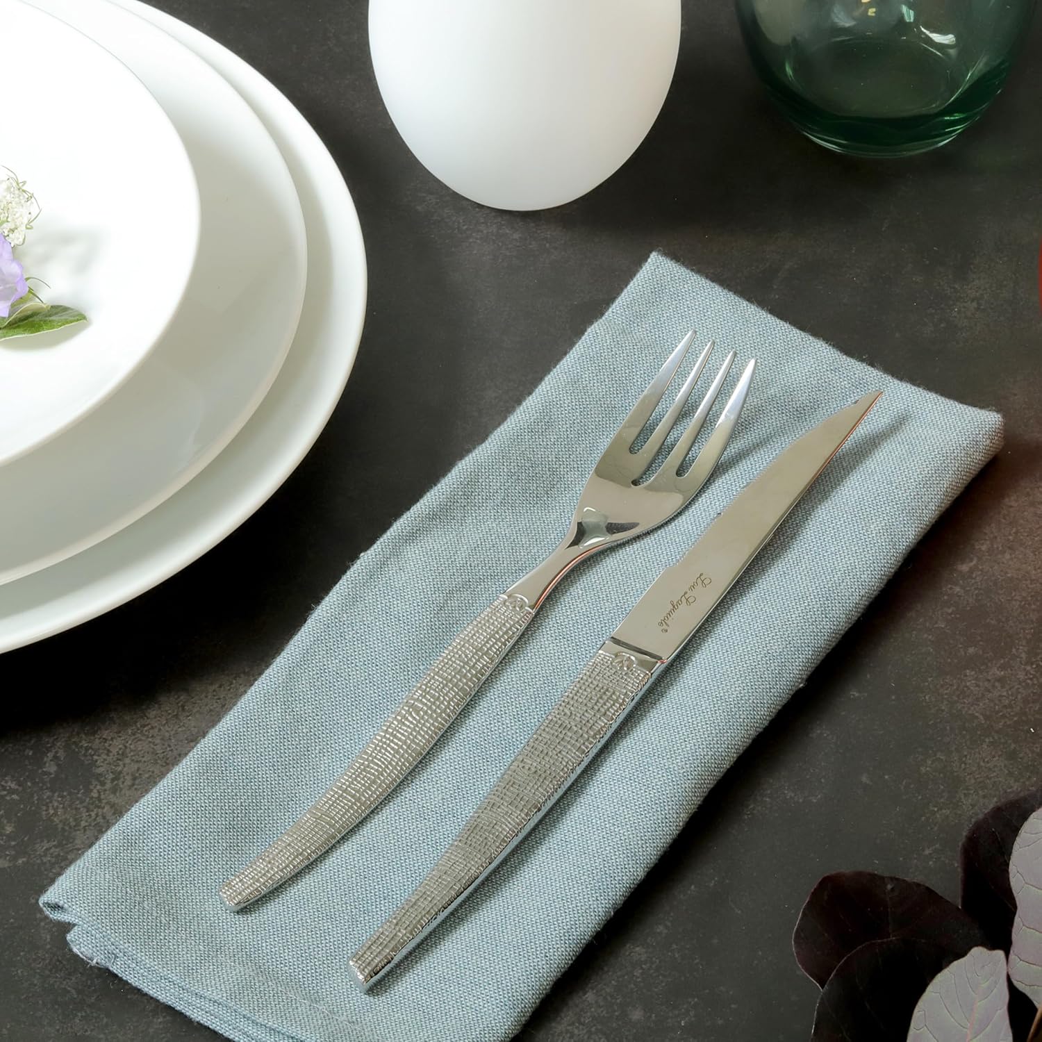 Lou Laguiole - Jet - 224 mm - Set 6 couteaux steak inox 18/0, finition Textil