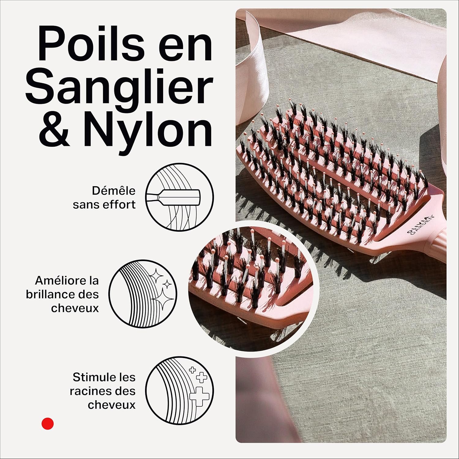 Olivia Garden - Fingerbrush Care Iconic - brosse démêlante sanglier/nylon - brillance et coiffage lisse