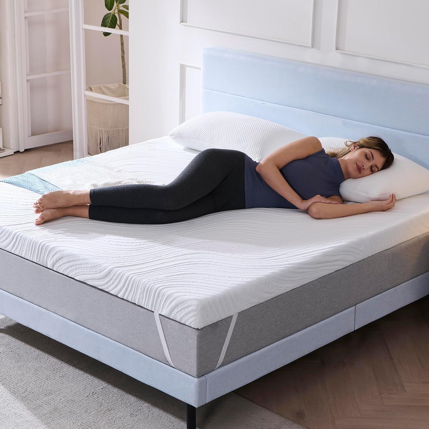 Hiimgo - Surmatelas Mémoire de Forme Gel 7,5cm - 140x190cm - housse lavable, confort respirant, design antidérapant