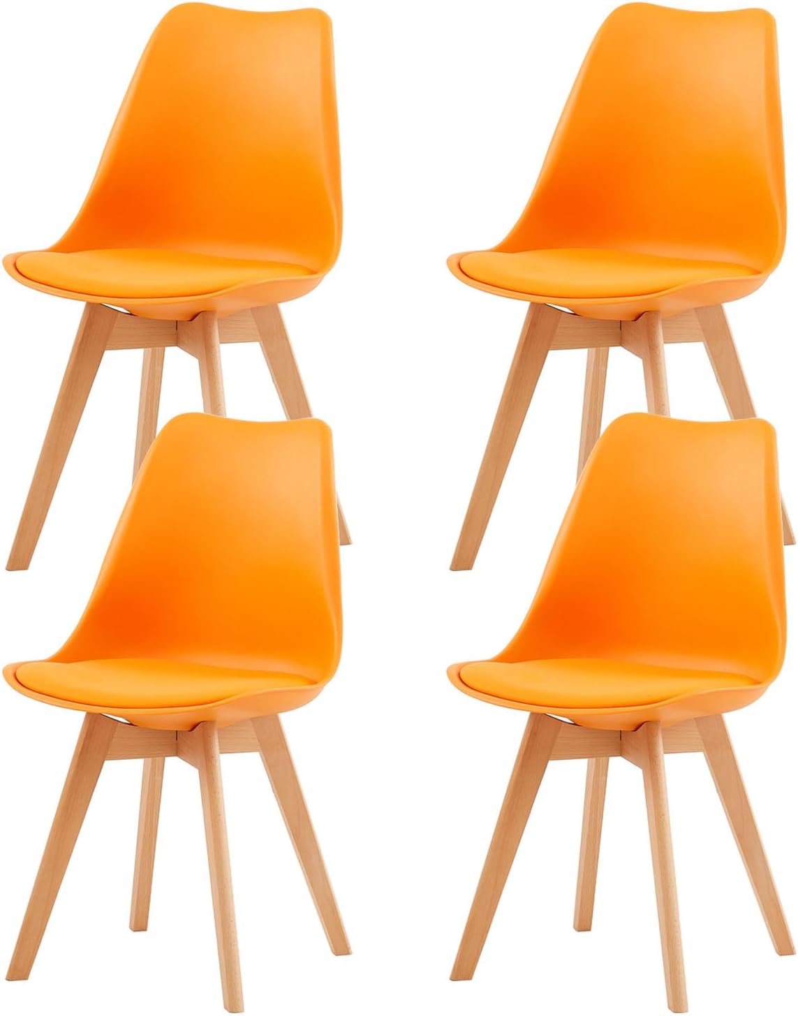 EGGREE - Lot de 4 chaises scandinaves - bois hêtre, rembourrées, orange