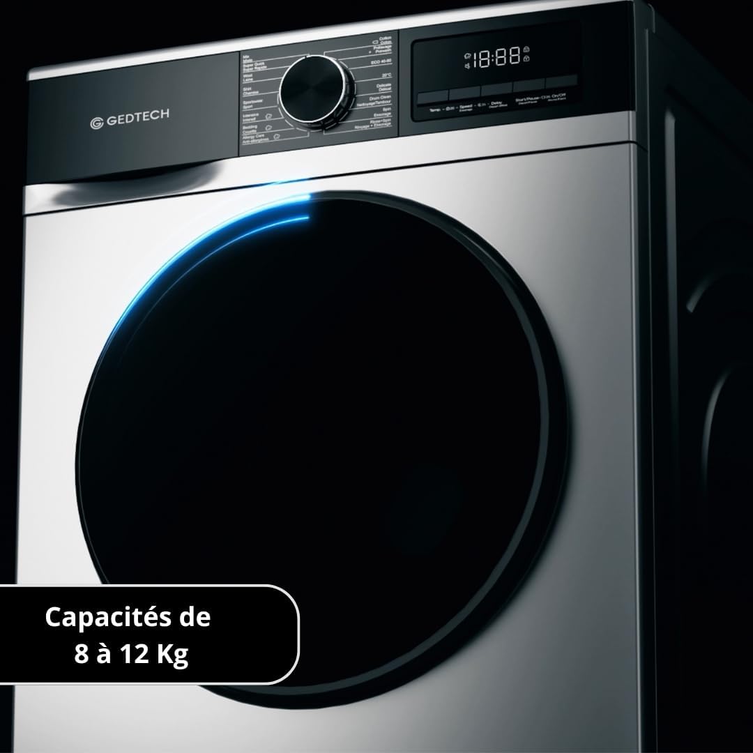 GEDTECH - lave-linge frontal 8kg 1400tr/min, classe A, 16 programmes - GLL81400WH